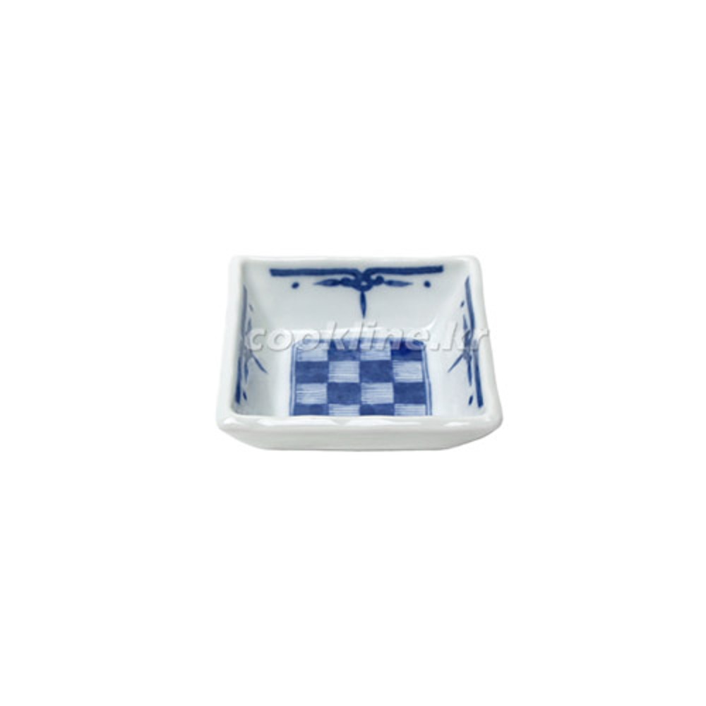 일제 팬시-5 레이스격자 사각종지(블루) ø90x30mm 사각그릇 종지 소스종지 다용도그릇 도자기그릇